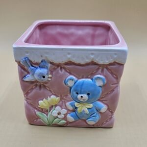 Blue Pink Pastel 3.75" Sq. Ceramic Quikted Planter, Baby, Easter, Spring Decor